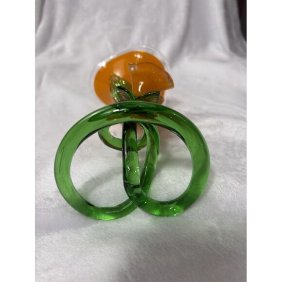 Handcrafted Orange & Green Art Glass Lily Flower Figurine Candle Holder - Picture 11 of 11